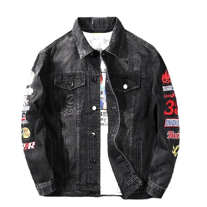 Herren Modische Jeansjacke mit kreativen Stickereien Nord Taschen