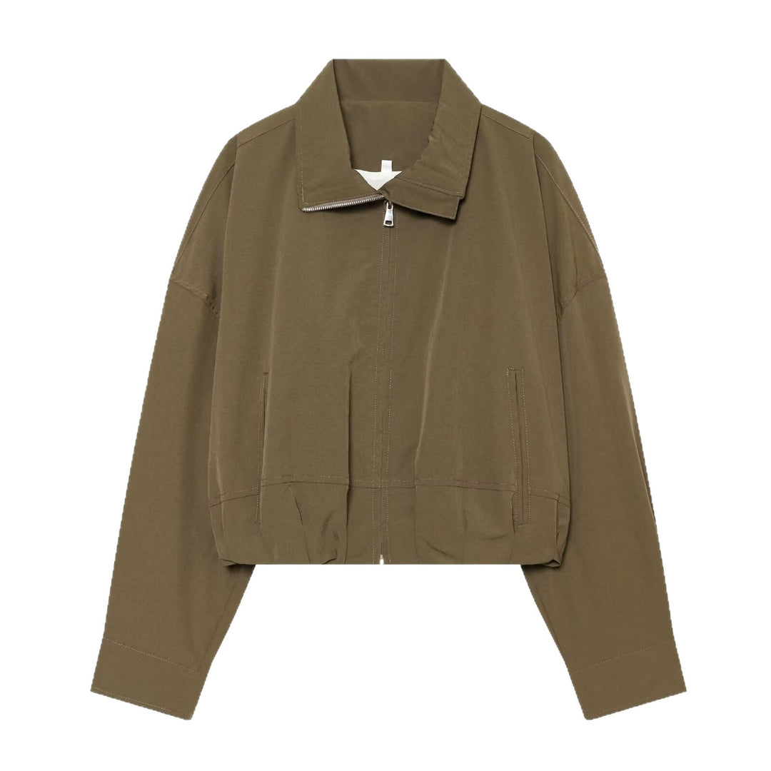 Damen Cropped Boxy-Utility-Jacke mit Reißverschluss und Tunnelzugsaum Nord Taschen