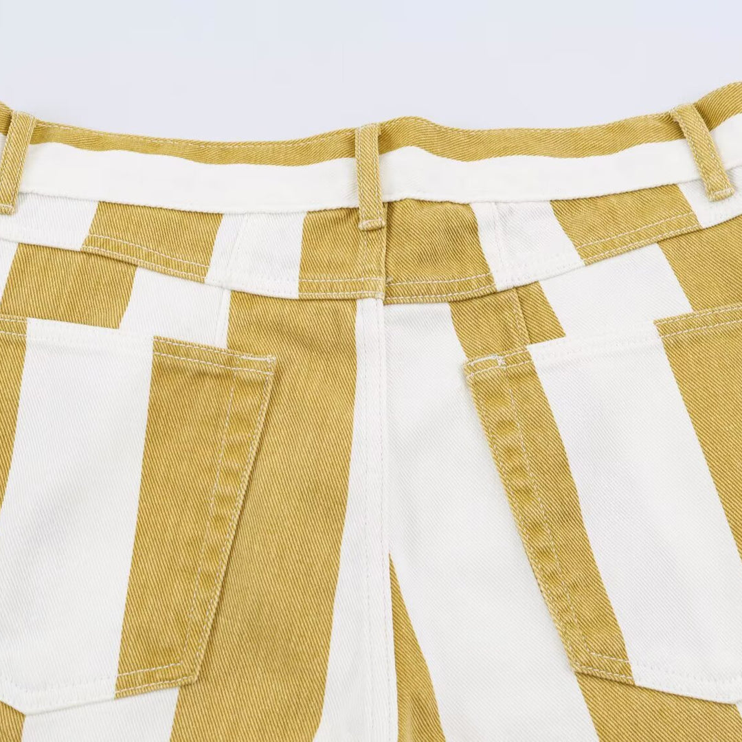 Damen Gestreifte Highwaist Fünf-Taschen-Hose mit geradem Bein Nord Taschen