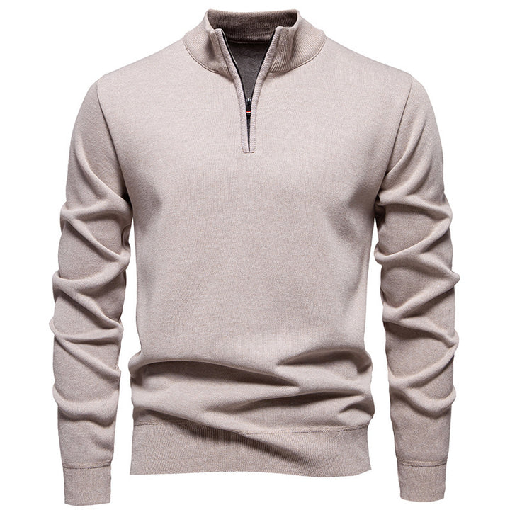 Herren Slim-Fit Feinstrickpullover mit kurzem Reißverschluss, Stehkragen und geripptem Bund Nord Taschen
