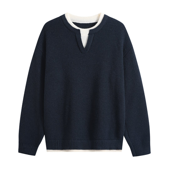 Herren Oversize-Strukturstrick-Pullover mit V‑Einsatz am Rundhals Nord Taschen