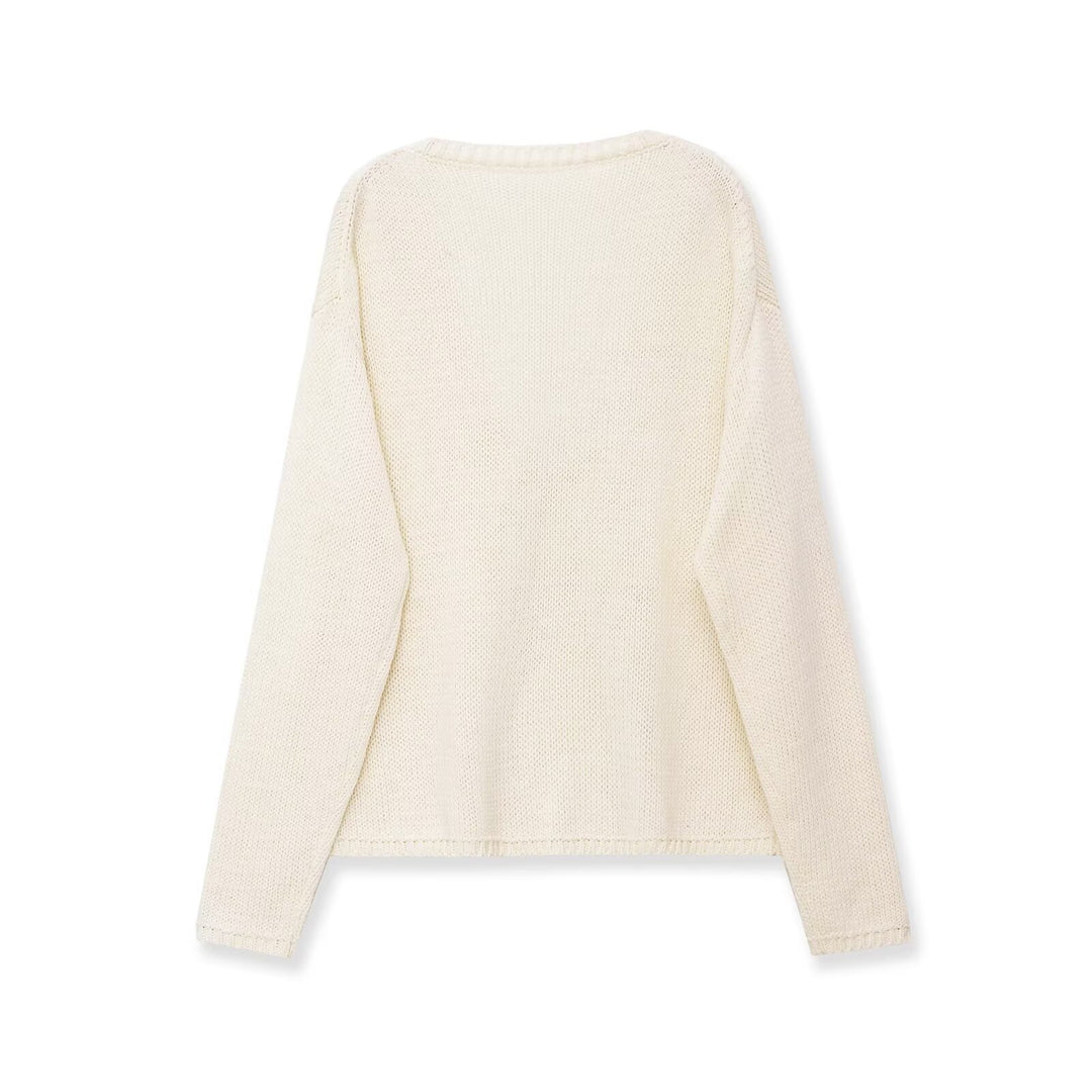 Damen Oversize V-Ausschnitt Grobstrickpullover Nord Taschen