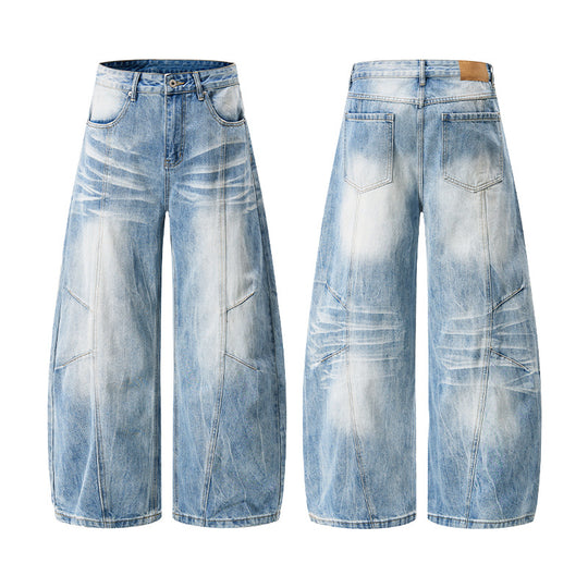 Unisex Extravagante weite Denim-Palazzohose mit tiefem Schritt und markanten Paneilnähten Nord Taschen