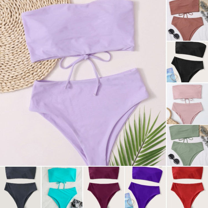 Damen Bandeau-Bikini mit hochgeschnittenem Unterteil