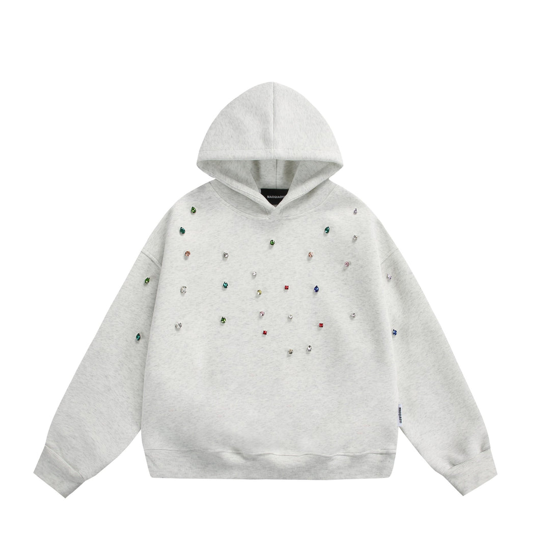 Damen Oversize-Kapuzenpullover mit Strassapplikationen und Relaxed-Schnitt Nord Taschen