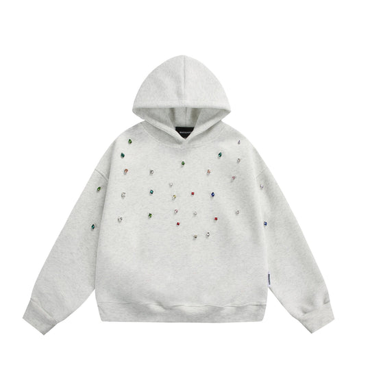 Damen Oversize-Kapuzenpullover mit Strassapplikationen und Relaxed-Schnitt Nord Taschen