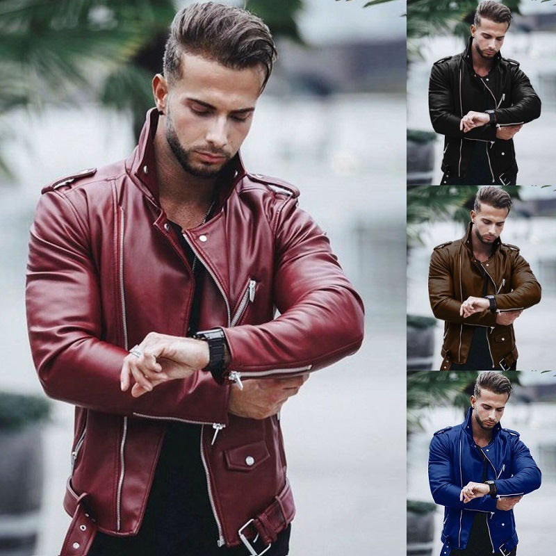 Herren stylische Bikerjacke aus Kunstleder mit asymmetrischem Reißverschluss und tailliertem Schnitt Nord Taschen