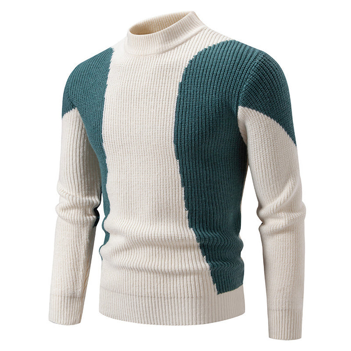 Herren gerippter Feinstrickpullover mit Stehkragen und kontrast-Blockdesign Nord Taschen