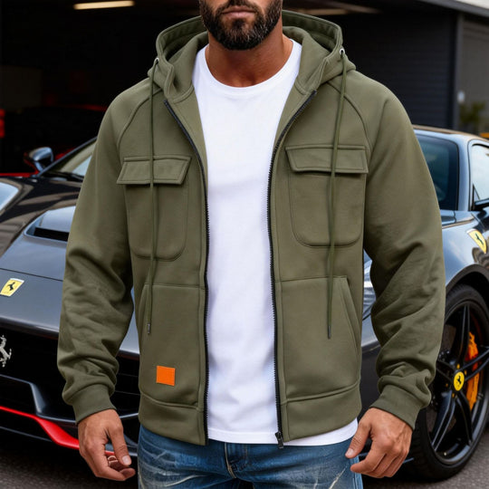 Herren Kapuzenjacke mit durchgehendem Reißverschluss, Brustklappen und moderner Slim‑Fit-Silhouette Nord Taschen