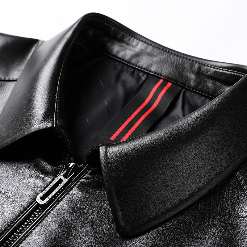 Herren Minimalistische Glattlederjacke mit Hemdkragen und taillierter Passform Nord Taschen