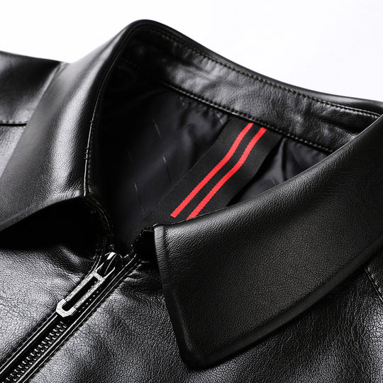 Herren Minimalistische Glattlederjacke mit Hemdkragen und taillierter Passform Nord Taschen