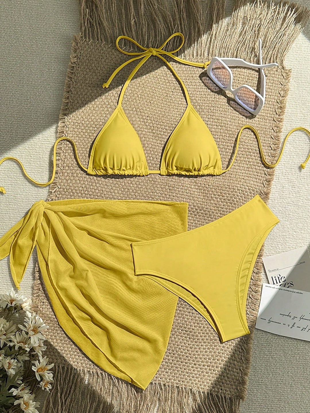 Damen Triangel-Bikini mit Wickeltuch und verstellbaren Trägern