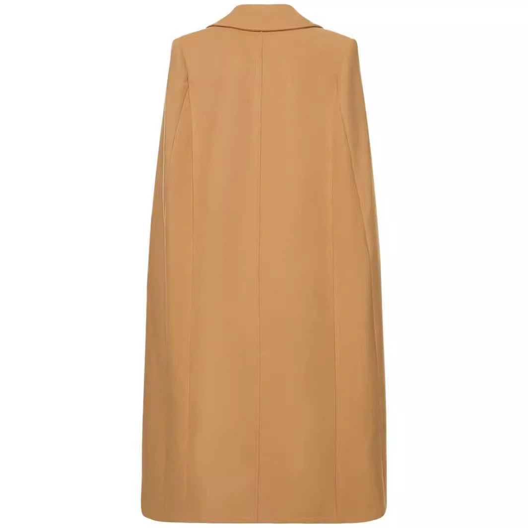 Damen Cape-inspirierter Maxilanger Mantel aus Wollmix mit schmalem Revers Nord Taschen