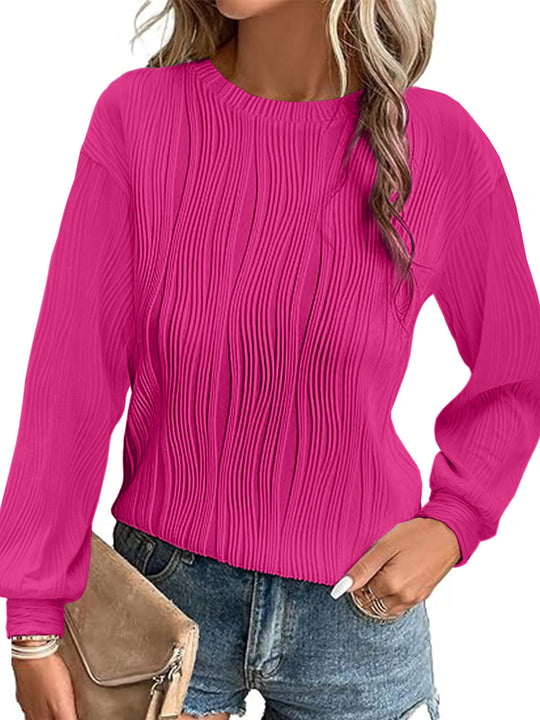 Damen Plissiertes Feinstrick-Longsleeve mit Rundhalsausschnitt Nord Taschen