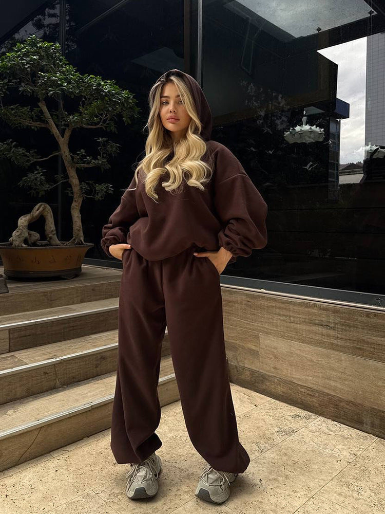 Damen oversized Kapuzen-Sweatshirt mit Ballonärmeln und weite High-Waist Jogginghose Nord Taschen