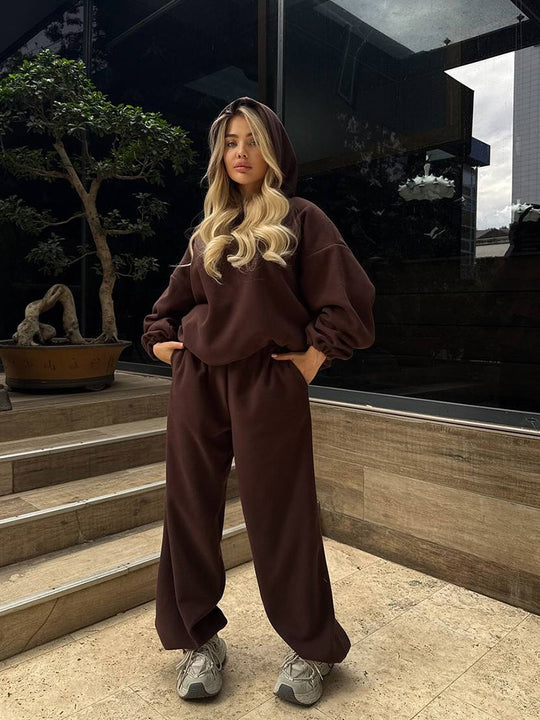 Damen oversized Kapuzen-Sweatshirt mit Ballonärmeln und weite High-Waist Jogginghose Nord Taschen