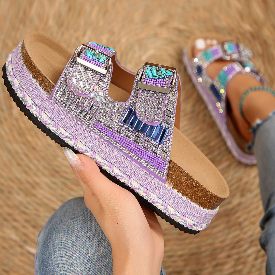Damen Bequeme Zier-Sandalen mit modischem Schmuckbesatz und ergonomischem Fußbett