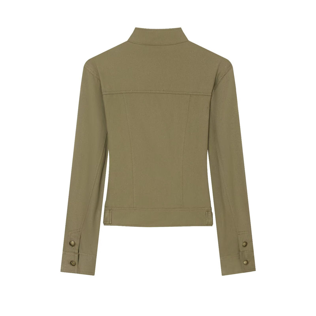 Damen Militärinspirierte taillierte Feldjacke mit Stehkragen und Zierknopfleisten Nord Taschen