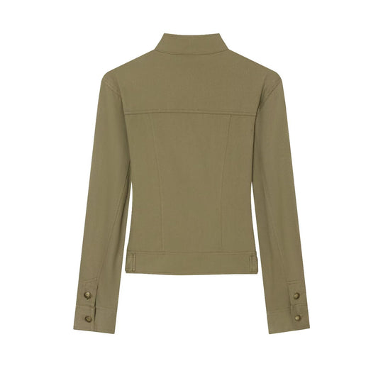 Damen Militärinspirierte taillierte Feldjacke mit Stehkragen und Zierknopfleisten Nord Taschen