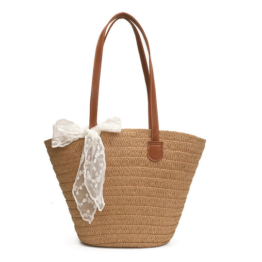 Damen Shopper-Tasche aus geflochtenem Seegras mit elegantem Schleifen-Detail Nord Taschen