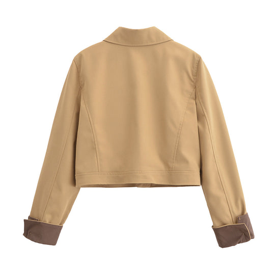 Damen Cropped Utility-Jacke mit Hemdkragen, kontrastierten Umschlagmanschetten und durchgehender Knopfleiste Nord Taschen