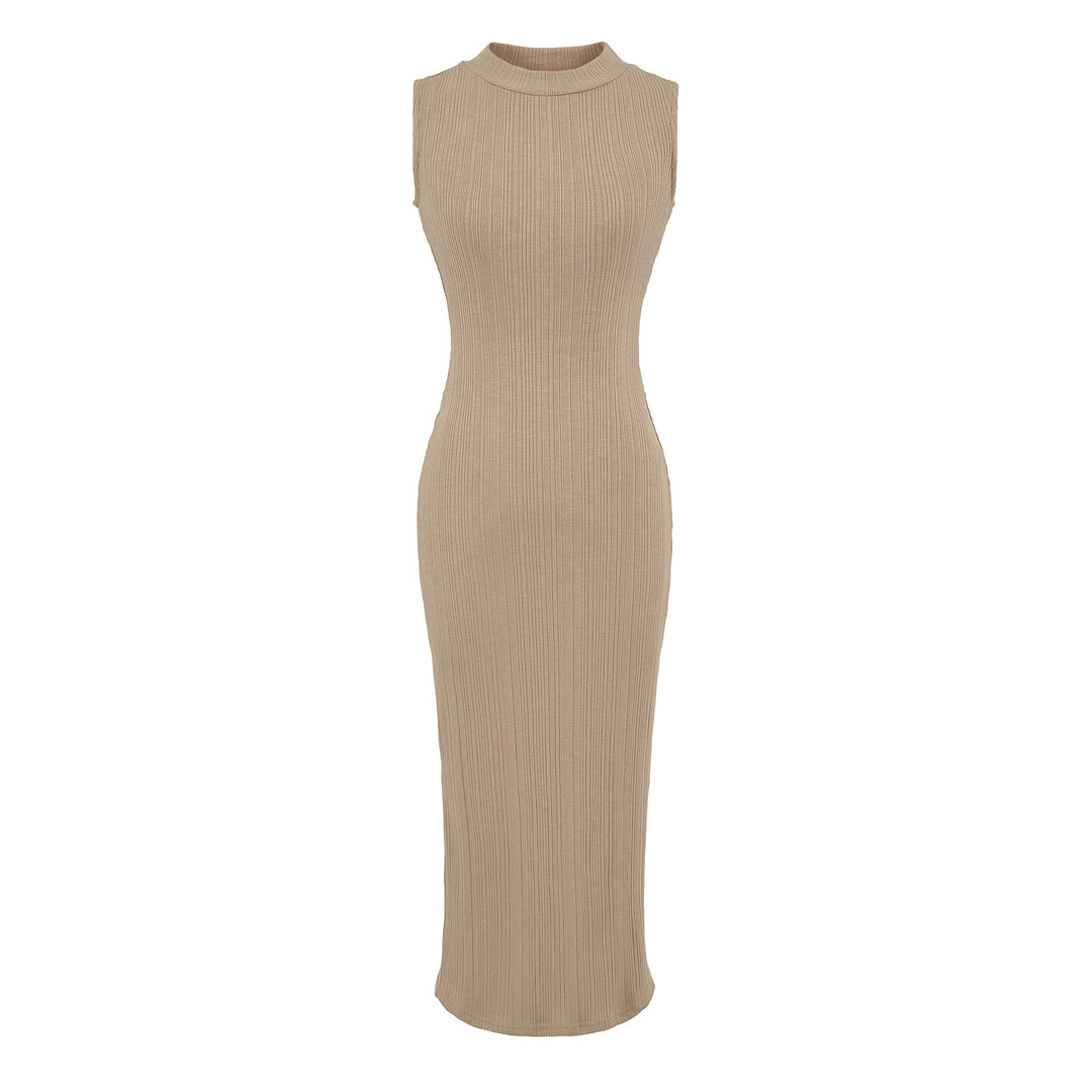 Damen Midikleid in Rippstrick, ärmelloses Slim‑Fit mit Stehkragen Nord Taschen