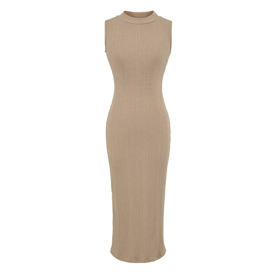 Damen Midikleid in Rippstrick, ärmelloses Slim‑Fit mit Stehkragen Nord Taschen