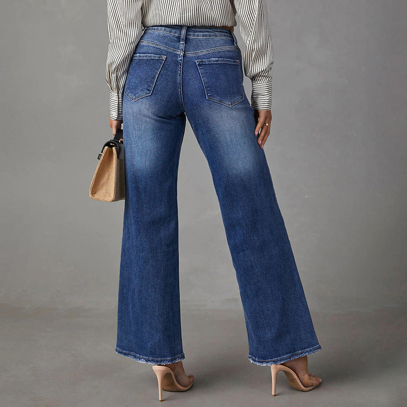 Damen High-Waist Denim-Schlaghose mit weitem Bein und leichter Vintage-Waschung Nord Taschen