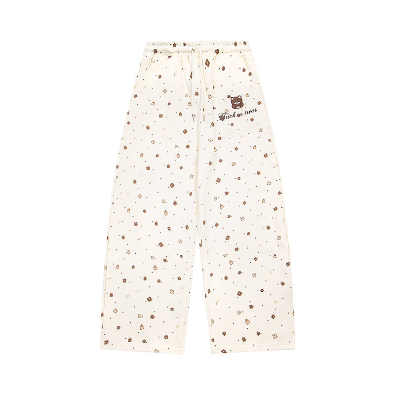 Damen Weite Loungehose im Culotte‑Stil mit elastischem Komfortbund und süßem Bären‑Print Nord Taschen