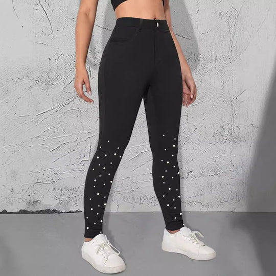 Damen High-Waist Stretch-Jeggings im Denim‑Look mit Perlen-Scatter Nord Taschen