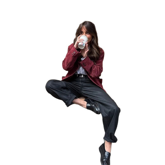 Damen Velourslederblazer mit legerer Cropped-Passform und Hemdkragen Nord Taschen