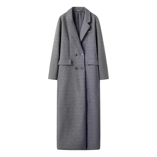 Damen 400+ langer Oversize Wollmix‑Maxi‑Mantel mit doppelreihiger Knopfleiste und Pattentaschen Nord Taschen