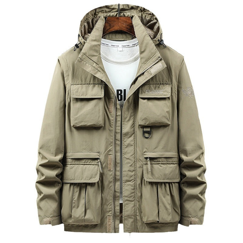 Herren Multifunktionale Utility-Fieldjacke mit Kapuze, Mehrfach-Taschen und Ripstop-Außenmaterial Nord Taschen