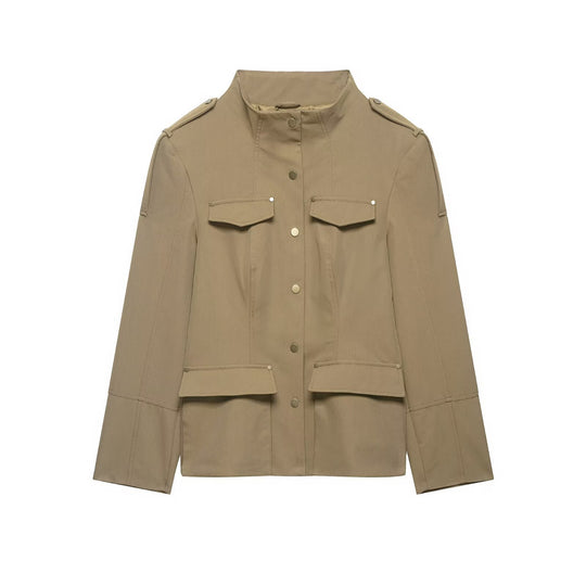 Damen Utility-Safarijacke mit Stehkragen, aufgesetzten Klappentaschen und Epauletten Nord Taschen