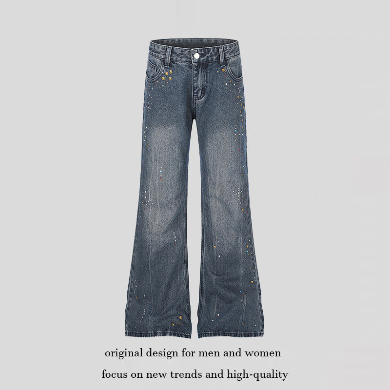 Damen High‑Waist Flared-Jeans mit Perlen- und Nietenverzierung Nord Taschen