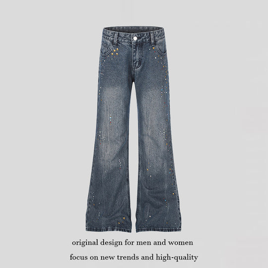 Damen High‑Waist Flared-Jeans mit Perlen- und Nietenverzierung Nord Taschen