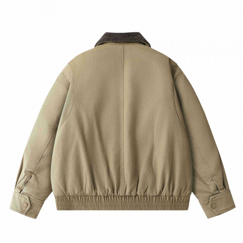 Herren Kurz geschnittener Canvas‑Fliegerblouson mit Sherpa‑Kragen und Multifunktions‑Taschen Nord Taschen