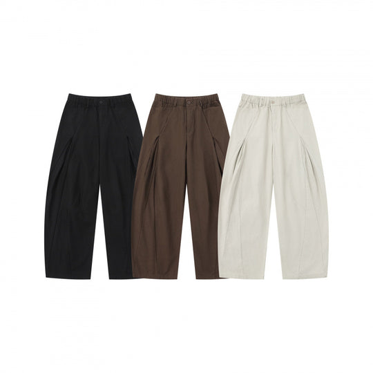 Damen Weite Culotte-Hose mit elastischem Bund, dekorativen Falten und geschwungenen Nahtdetails Nord Taschen