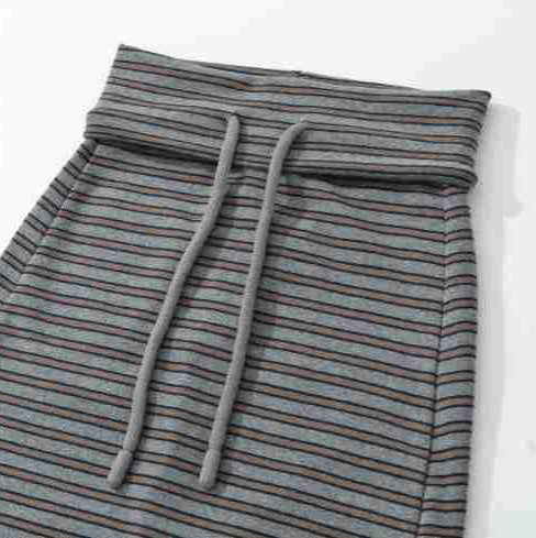 Damen Gestreifter Midirock aus Stretch-Jersey mit hohem Bündchen und Kordelzug Nord Taschen