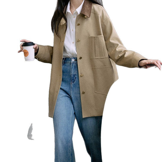 Damen Stylische Oversized-Jacke mit hohem Kragen Nord Taschen