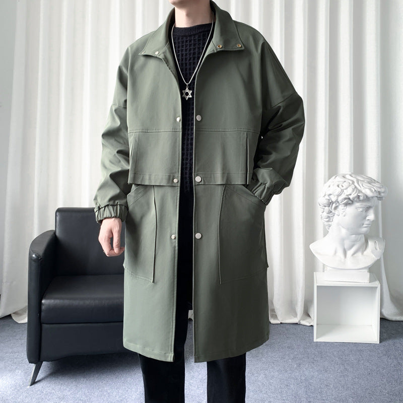 Herren Langer Oversize Utility Mantel mit zweistufiger Front, Druckknopfverschluss und großen Pattentaschen Nord Taschen