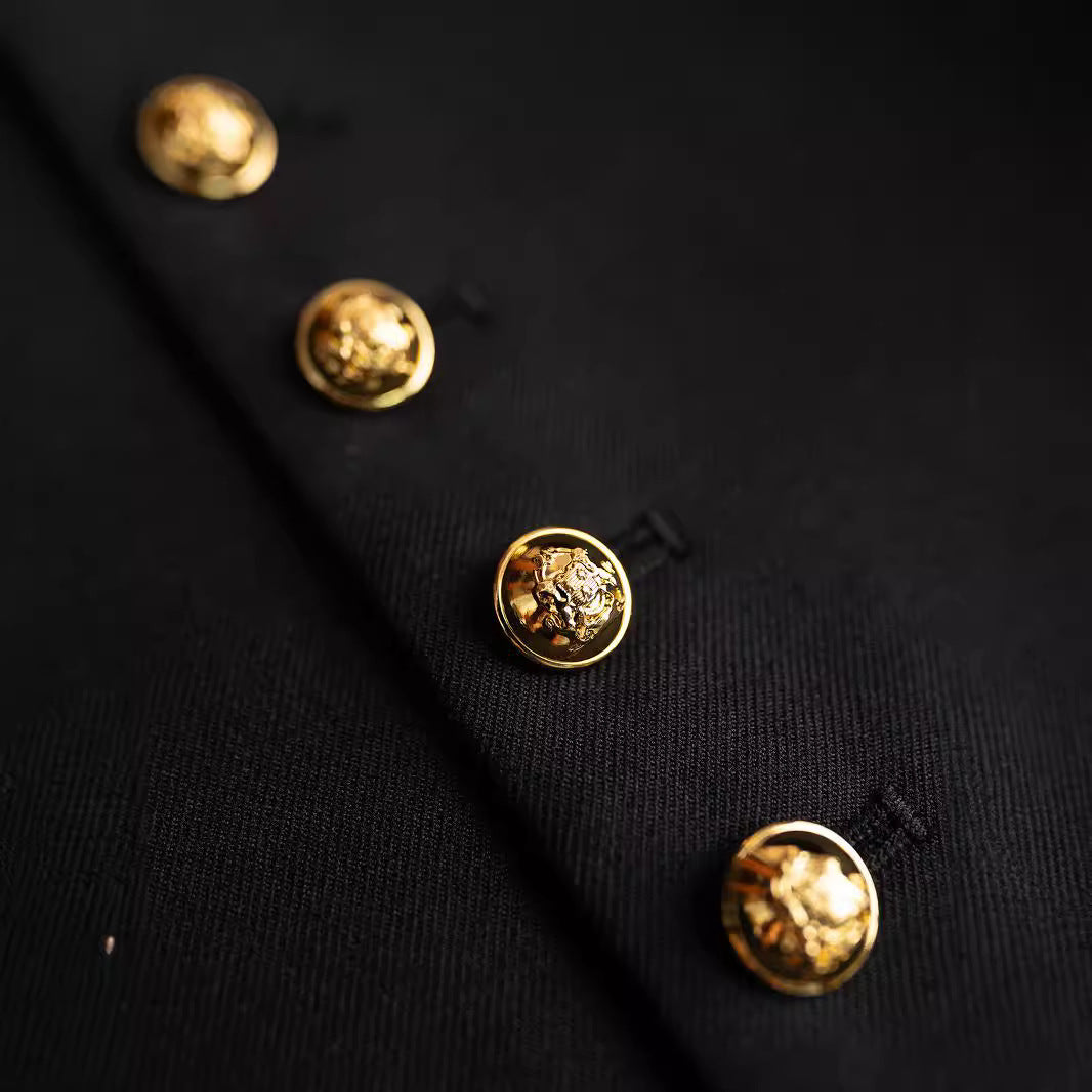 Damen Modische Jacke mit Stehkragen und goldenen Knöpfen Nord Taschen
