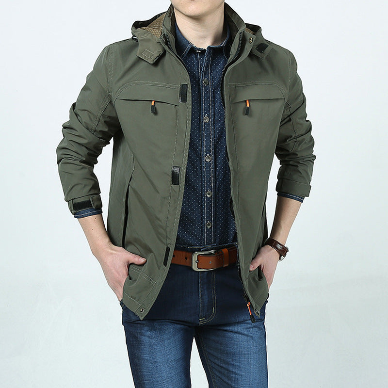 Herren Leichte Kapuzen-Fieldjacke im Urban-Utility-Stil mit Reißverschluss und Multifunktionstaschen Nord Taschen
