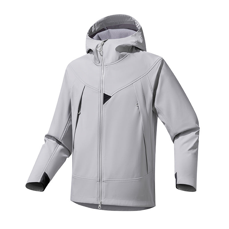 Herren Technische Softshell-Outdoorjacke mit Kapuze winddichtem Stretch und Zwei-Wege-Reißverschluss Nord Taschen