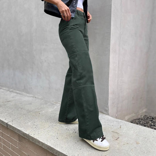 Damen Hochtaillierte Cargo-Palazzo-Hose mit Nahtsegmenten und seitlicher Klapptasche Nord Taschen