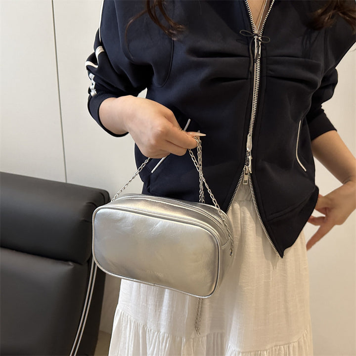 Damen elegante Handtasche mit glänzender Oberfläche und feinem Reißverschluss Nord Taschen