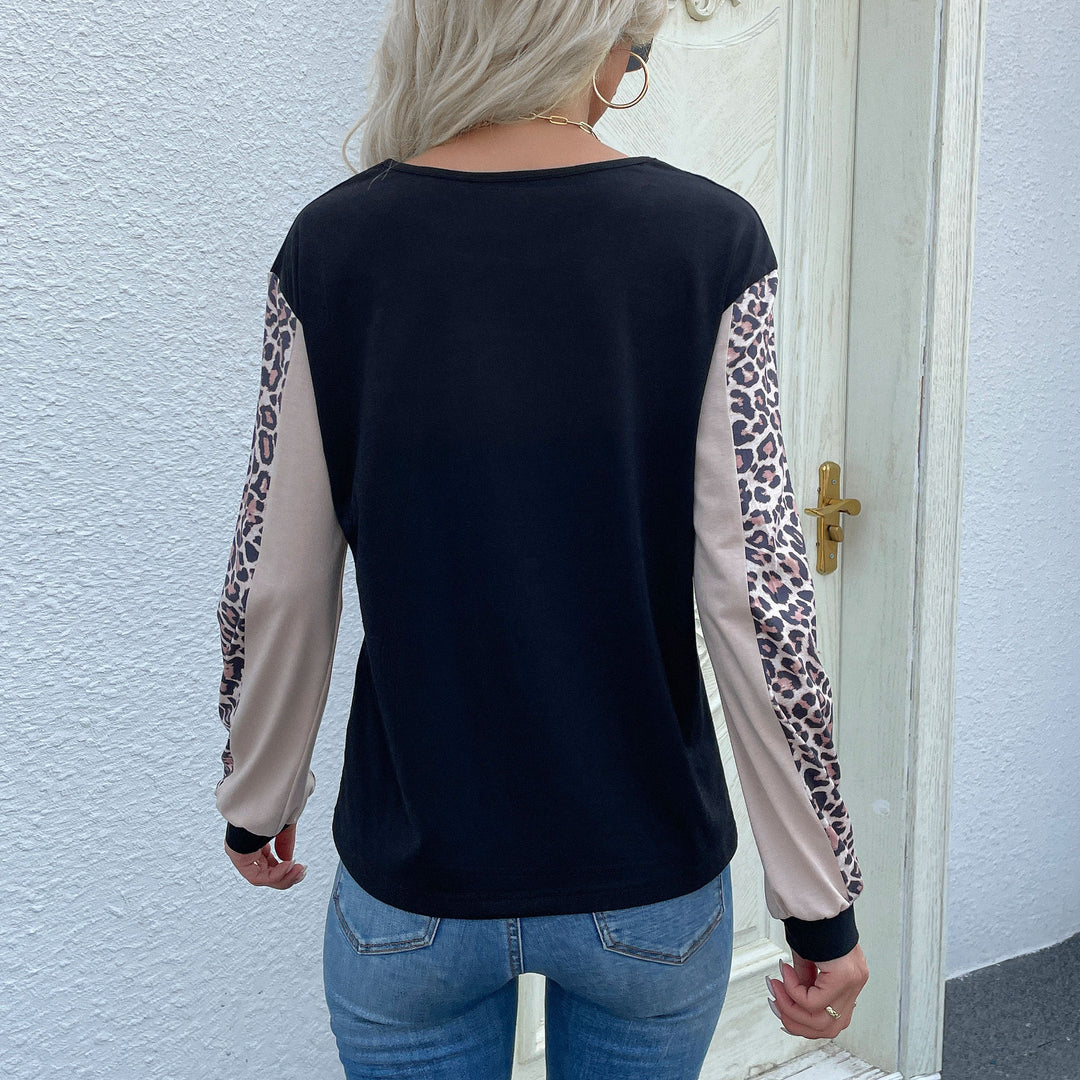 Damen Colorblock-Longsleeve mit Leoprint-Ärmeln und gerippten Bündchen Nord Taschen