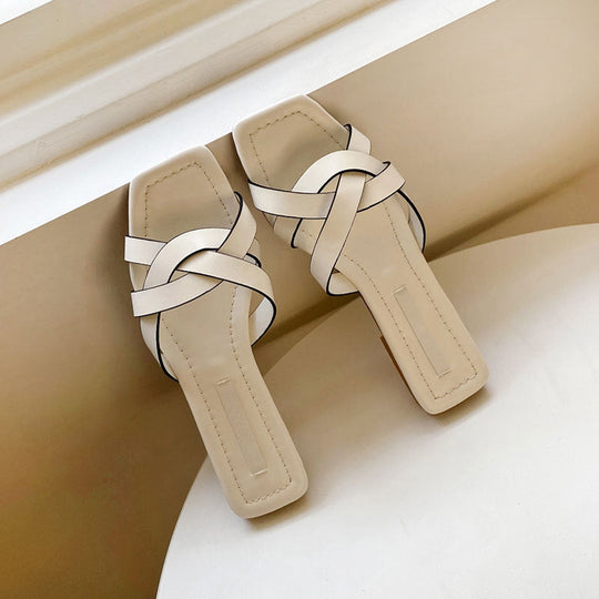Damen elegante Riemensandalen mit modernem Kreuzdesign und flacher Sohle