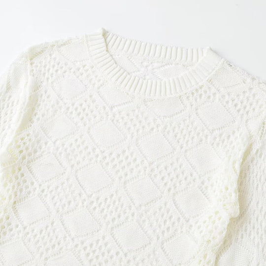 Damen Lochstrick-Pullover mit Rautenmuster und Rundhalsausschnitt Nord Taschen
