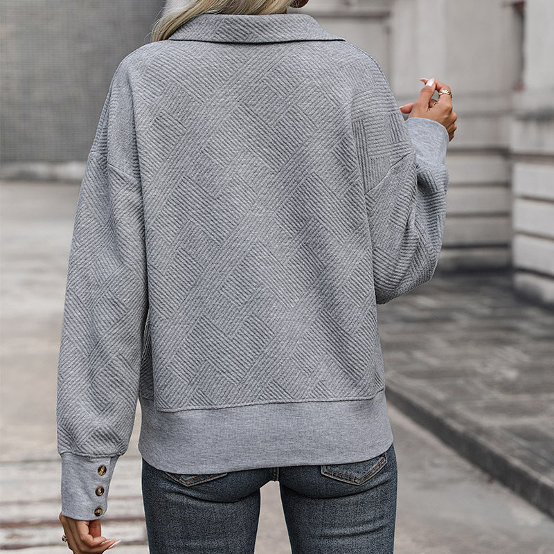 Damen Feinstruktur-Pullover mit Polokragen, Diamantwabenstruktur und Manschettenknöpfen Nord Taschen